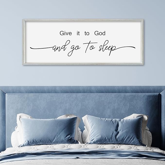 SRSZHIYUE Give It To God And Go to Sleep Sign Wall Decor 32"×12" for Master Bedroom Above Bed Guest Room Over Art Decoration (White)-Ruum Studio Home