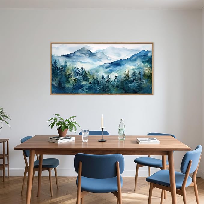 Celestdeco Blue Ridge Mountains Forest Framed Canvas Wall Art Set, Natural Landscape Wall Decor, Green Pine Trees Wall Painting, Woodland Artworks for Living Room, Bedroom, Dining Room - 20"x40"-Ruum Studio Home