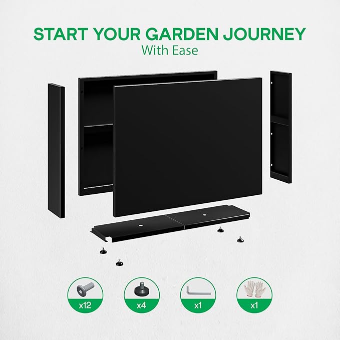 IDZO Metal Planter Box, Privacy Trough for Patio, Rectangle Container for Outdoor Plants, Tall Large Rectangular Steel Bed for Outdoor Greens with Drainage Holes & Adjustable Feet, Black-Ruum Studio Home