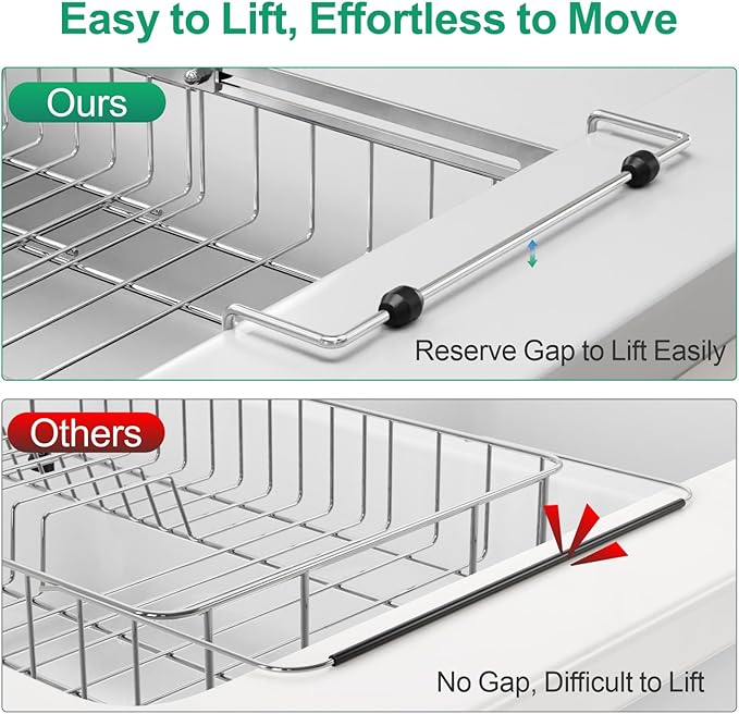 GSlife in Sink Dish Drying Rack - Capacity Expandable Stainless Steel Over Sink Dish Drainer Drying Rack (13.4''-20.4'') with Silicone Mat for Kitchen Counter Large Capacity, Black-Ruum Studio Home