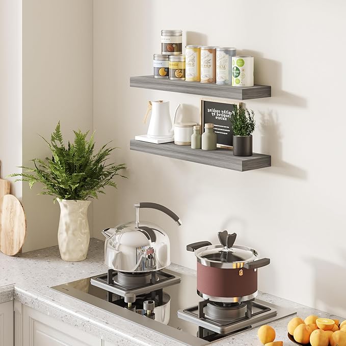 BAMEOS Floating Shelf,Wall Shelf,Decor Wall Mounted Shelves,Hanging Shelf Set L24xW6 for Bathroom Kitchen Living,Kitchen,Room Bedroom Storage,Walnut-Ruum Studio Home