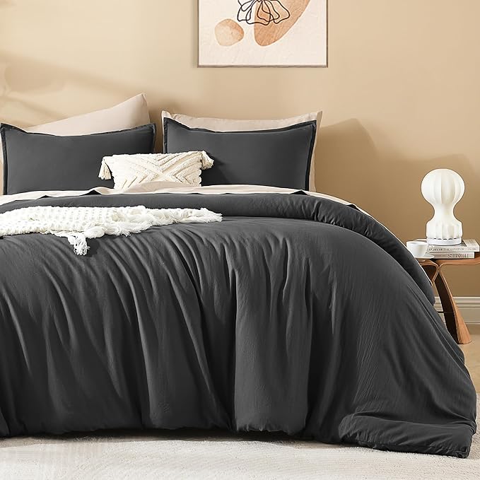 Litanika Dark Grey Oversized King Comforters Super King Plus Size, 3 Pieces Lightweight Solid Bedding Comforter Set, All Season Fluffy Bed Set (128x120In Comforter & 2 Pillowcases)-Ruum Studio Home
