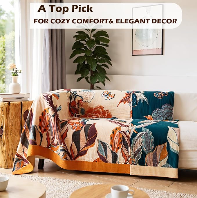 Boho Throw Blanket, 100% Organic Cotton Breathable Soft Lightweight All Season Rustic Bed Throw - Floral Bird Farmhouse Decor Blanket for Sofa Couch Chair Quilt and Gift. 60" x 80"-Ruum Studio Home