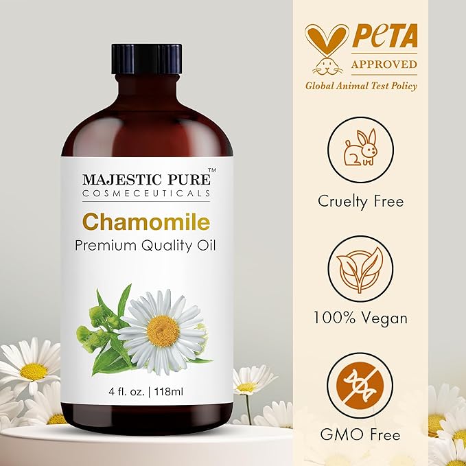Majestic Pure Chamomile Essential Oil with Glass Dropper - Huge 4 Fl Oz - 100% Pure and Natural Chamomile Oil - Premium Grade Essential Oils for Diffuser, Aromatherapy, Soap and Candle Making-Ruum Studio Home