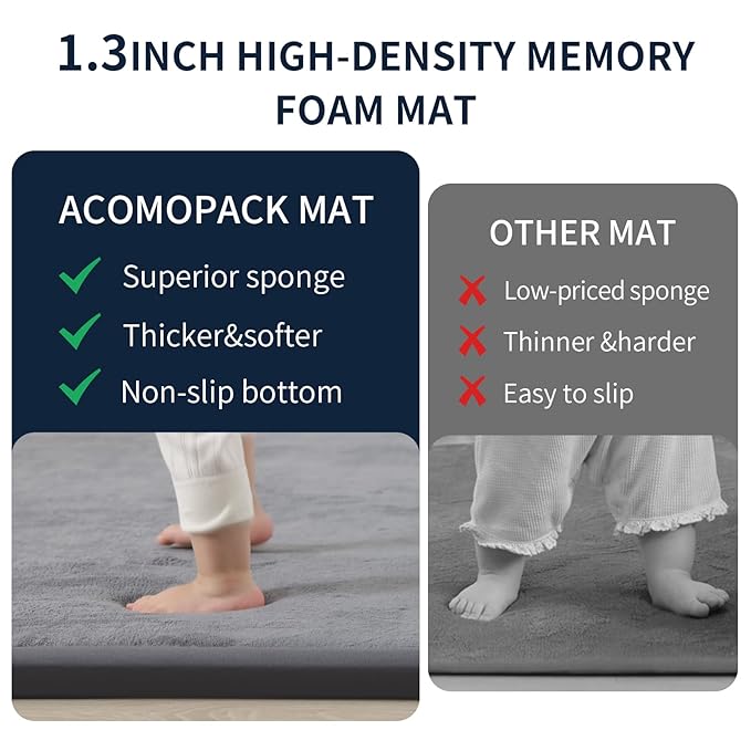 ACOMOPACK Baby Play Mat for Floor 1.3" Thick Memory Foam 50x50 Soft Velvet Playpen Mat for Kids,Infants,Toddlers,Tummy Time Crawling Mats with Non-Slip Bottom,Yoga,Tatami,Nursery Rug（Dark Grey）-Ruum Studio Home