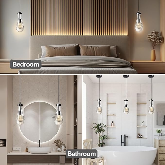 Modern Raindrop Pendant Lights, Pendant Lights for Kitchen Island, Black Brass Base Dining Room Light Fixtures, Interior Chandelier in The Living Room Hallway, Including Bulb-Ruum Studio Home