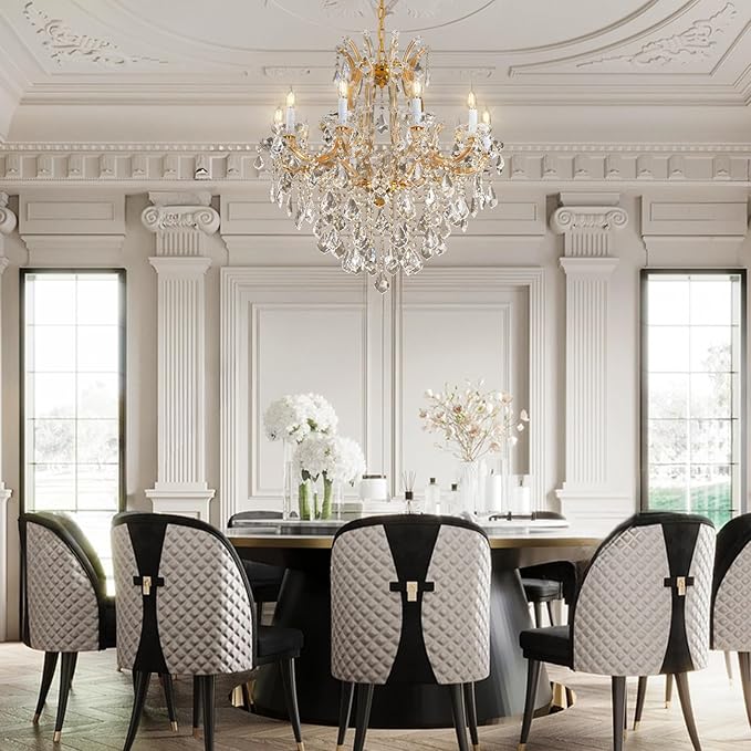 Modern Crystal Chandeliers, Gold Candle Chandelier -Luxury Chandelier Lighting Fixtures for Dining Room, Foyer, Staircase Hallway Living Room Entryway, 10 Lights-Ruum Studio Home