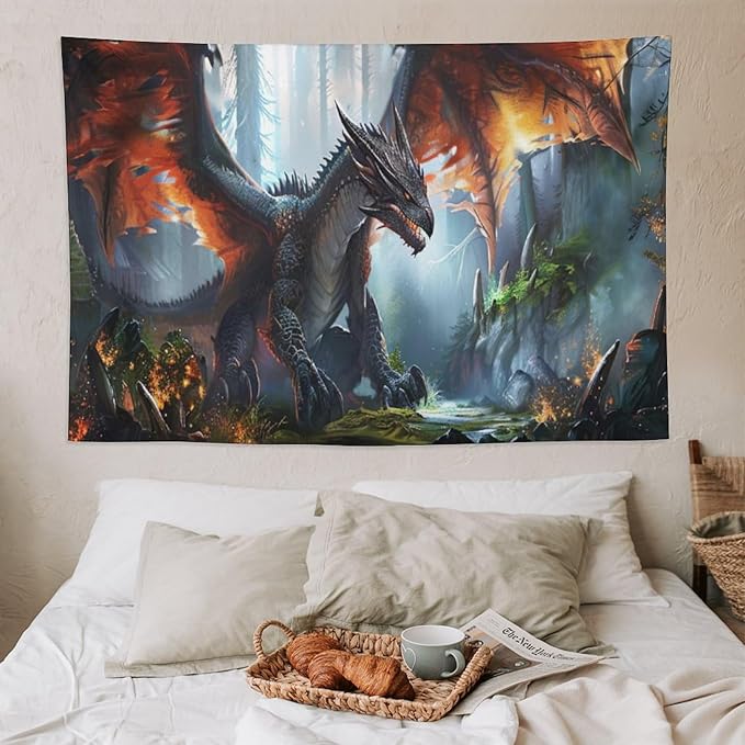 Dinosaur Tapestry Dragon Tapestries Fabric Wall Hanging Aesthetic Space Indoor Outdoor Wall Art Tablecloth Bedspread Decoration for Boy’s Bedroom Dormitory Living Room Home Decor 60"x90"-Ruum Studio Home