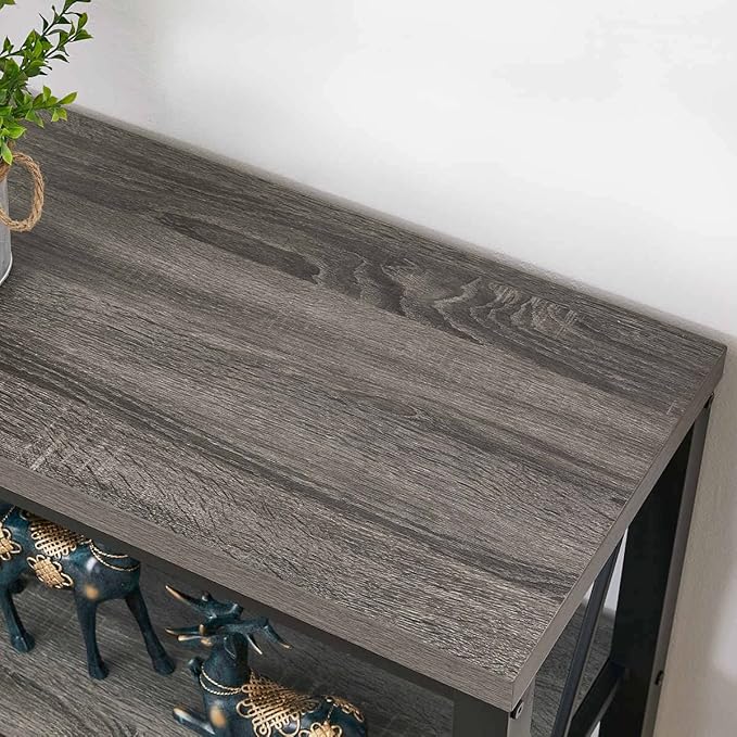 BON AUGURE Rustic Sofa Table Behind Couch, Industrial Console Tables for Entryway, 3 Tier Wood Shelves Entry Table with Storage for Foyer, Hallway, Front Door (47 Inch, Dark Grey Oak)-Ruum Studio Home