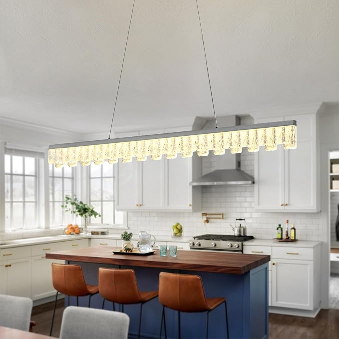 Modern Pendant Lights Kitchen Island, 50" Minimalist Dimmable LED Linear Light Fixture Silvery Gray Aluminum Bar Lights Hanging for Dining Room, Kitchen, Restaurant, Living Room-Ruum Studio Home