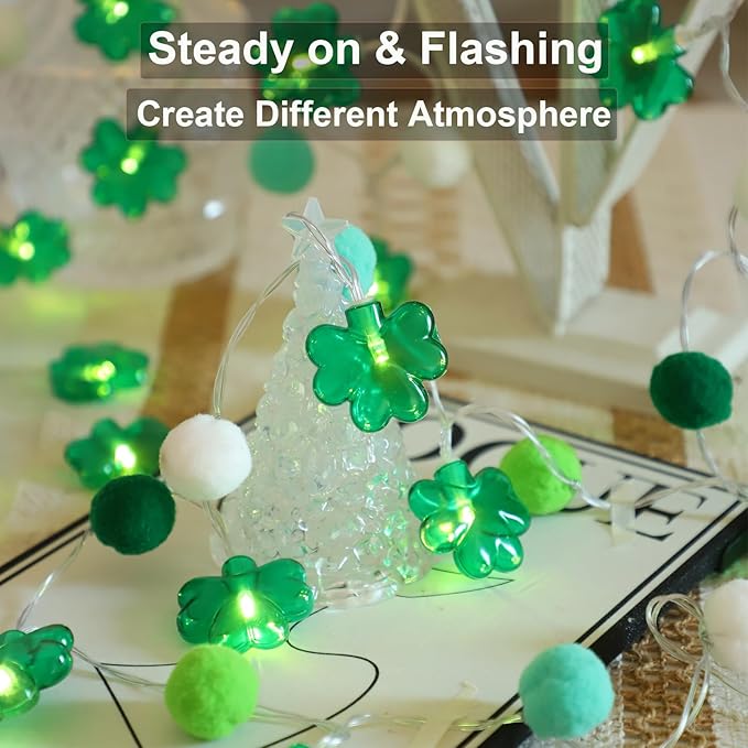 9.85Ft St Patricks Day Lights Garland 20 Pompoms 20 LEDs Green Lucky Clover Lights Shamrock String Lights with Timer for Indoor Bedroom Party Bar Garden St. Patrick's Day Decoration Green Irish Decor-Ruum Studio Home