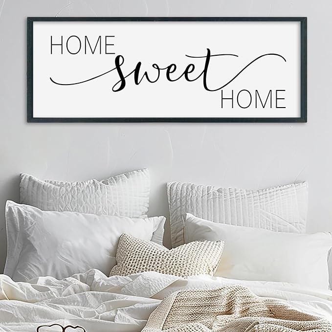 SRSZHIYUE Home Sweet Home Sign 32"x12" for Farmhouse Rustic Large Family Living Room Over Couch Modern Horizontal Wall Decor, Wood Framed Plaques Art Decorative (Black)-Ruum Studio Home