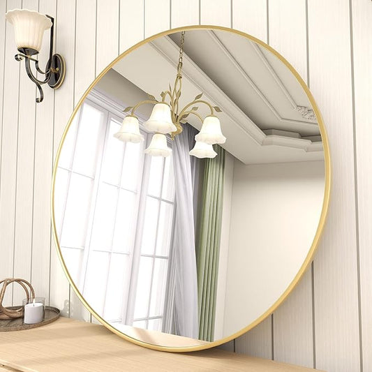 BEAUTYPEAK Circle Mirror Gold 36 Inch Wall Mounted Round Mirror with Brushed Metal Frame for Bathroom, Vanity, Living Room, Bedroom, Entryway Wall Decor (Gold, 36 Inches)-Ruum Studio Home
