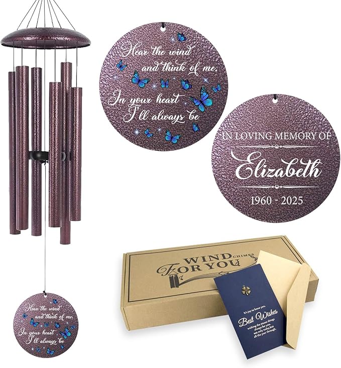 ASTARIN Memorial Butterfly Deep Tone Wind Chimes Personalized, Sympathy Remembrance Gifts for Loss of Mom Dad, Bereavement Gifts for Condolence Funeral, Garden Decoration-Ruum Studio Home
