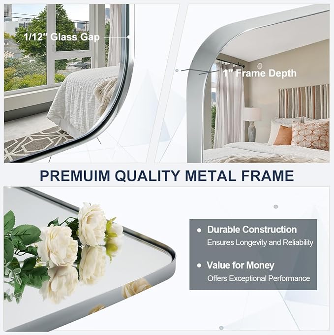 ANDY STAR Chrome Oblong Mirror, 32x40 Inch Polished Chrome Oval Mirror for Bathroom with Stainless Steel Metal Frame, Wall Mouned for Bathroom, Living Room, Entryway-Ruum Studio Home