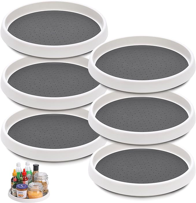 Set of 6, 10 Inch Non-Skid Lazy Susan Turntable, Lazy Susan Organizer for Cabinet, Pantry Organization, Kitchen Storage, Bathroom Sink Cabinet, Refrigerator, Countertop, Spice Rack (6 Pack 10 in)-Ruum Studio Home