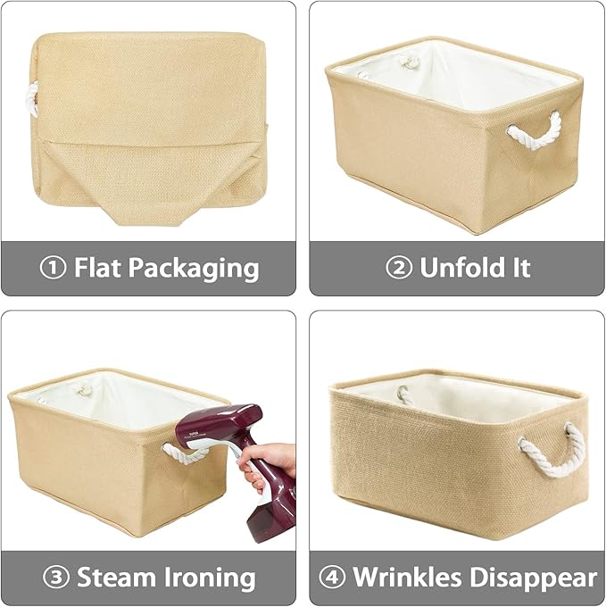 TheWarmHome Decorative Basket Rectangular Fabric Storage Bin Organizer Basket with Handles for Clothes Storage (Beige, Medium-1Pack,13.8L*9.8W*6.7H)-Ruum Studio Home