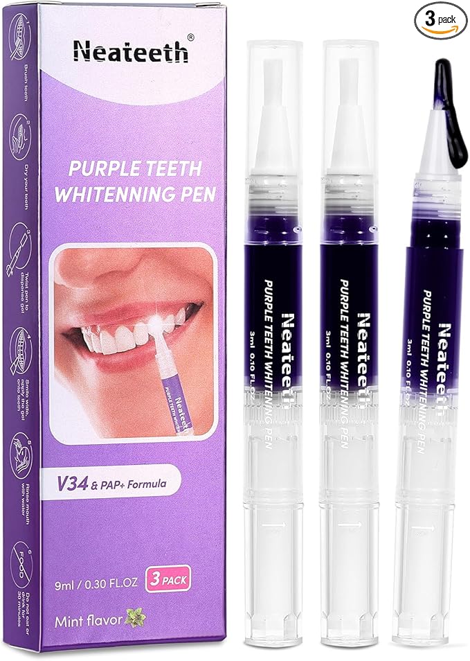 Teeth Whitening Pen 3 Packs Purple Toothpaste for Teeth Whitening Gel Color Correcting Whiter Gels Pen for Sensitive Teeth Essence Pen for Coffee/Smoking Stains-Ruum Studio Home