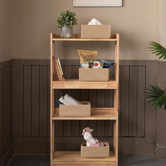 4 Pack Small Storage Shelf Baskets for Organizing, Mini Woven Rope Storage Bins for Towels, Cute Decorative Closet Organizer，Baby Nursery, Gift Empty Baskets -11.81''Lx7.87''Wx4.72''H-Jute-Ruum Studio Home