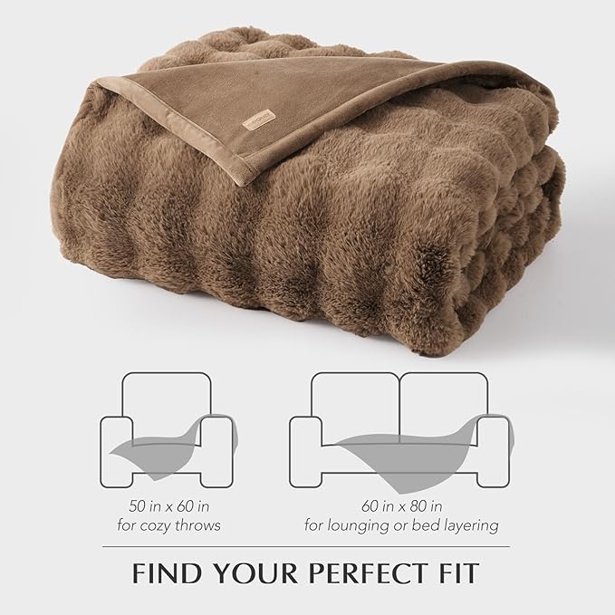 EVERGRACE Ultra Soft Luxury Fluffy Faux Rabbit Fur Throw Blanket, Thick Warm Fuzzy Blankets for Bed, Cozy Plush Reversible Blanket for Couch, Chair, Sofa, Natural Tan, 50x60 Inches, 870 GSM-Ruum Studio Home