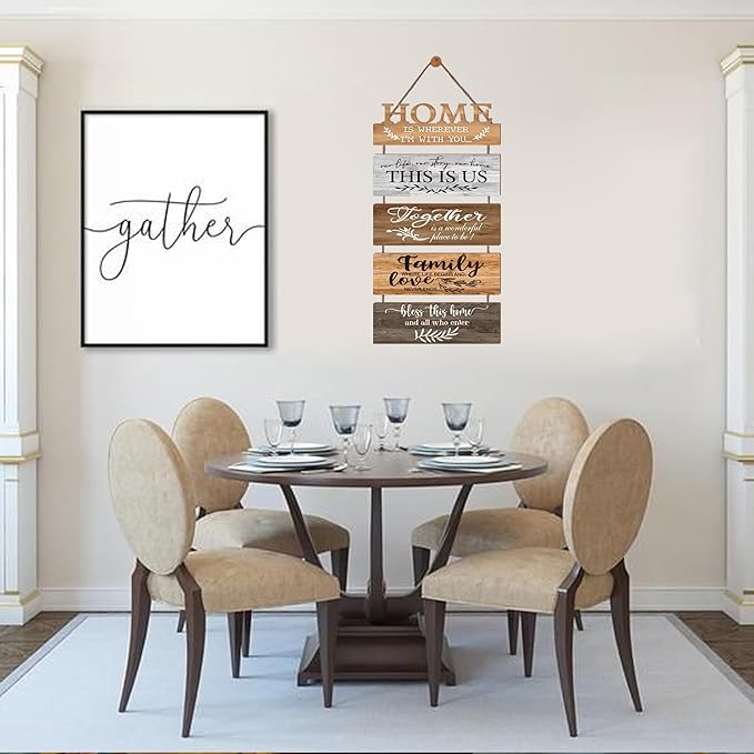 Wooden Collage Panels Home Affirmations Wall Sign- Wall Plaques for Living Room,Bedroom,Dining Room,Bathroom - Multicolor Rustic Family Farmhouse Wall Decor 5pcs-Ruum Studio Home