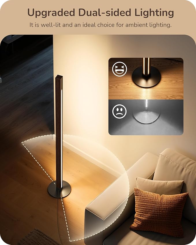 EDISHINE Floor Lamps for Living Room, Upgraded Dual-Sided Lighting, Wooden Corner Floor Lamp, LED Corner Lamp with Remote/Foot Control, 7CCT & Dimmable Standing Lamp for Bedroom, Office, Dark Walnut-Ruum Studio Home