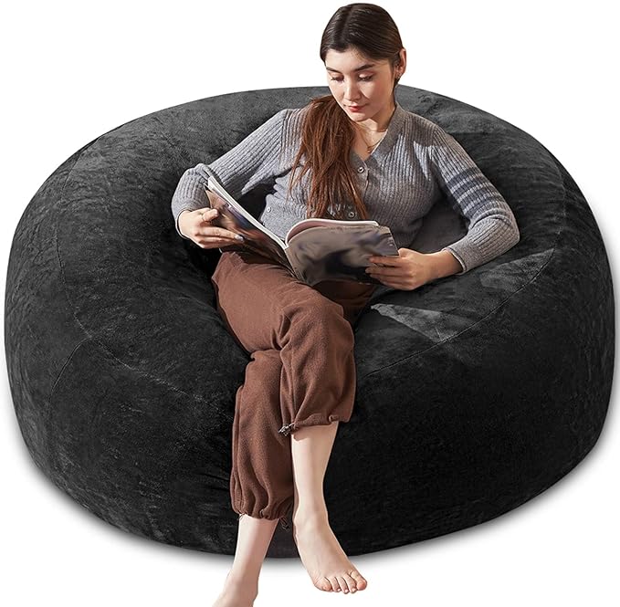 Bean Bag Chair 4Ft, Memory Foam Filled, Large Beanbag Chairs for Adults and Teens, Soft Sofa with Removable Flannel Cover, Round Couch for Living Room Bedroom College Dorm (Black, 4FT-47×47"×24")-Ruum Studio Home