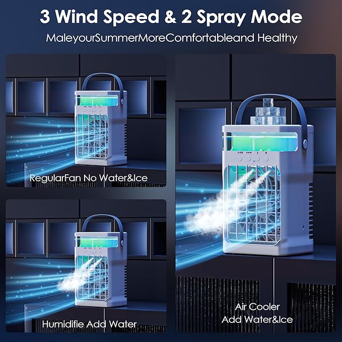 Portable Air Conditioner,Cooling Fan with 3 Speeds & 3 Modes,1500ML Mini Air Conditioner with Remote, Air Conditioner Fan,Night Light,Evaporative Air Cooler for Home/Office-Ruum Studio Home