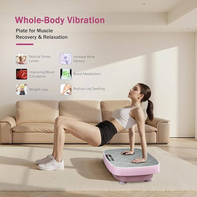 Vibration Plate Exercise Machine, Ultra-Quiet Vibration Plate for Lymphatic Drainage & Body Toning, Whole Body Vibration Platform with Bluetooth, Resistance Bands, Home Gyms Equipment-Ruum Studio Home