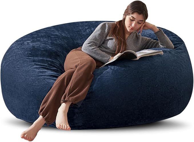 Bean Bag Chair 6Ft, Memory Foam Filled, Large Beanbag Chairs for Adults and Teens, Soft Sofa with Removable Flannel Cover, Round Couch for Living Room Bedroom College Dorm (Blue, 6FT-67×67"×24")-Ruum Studio Home