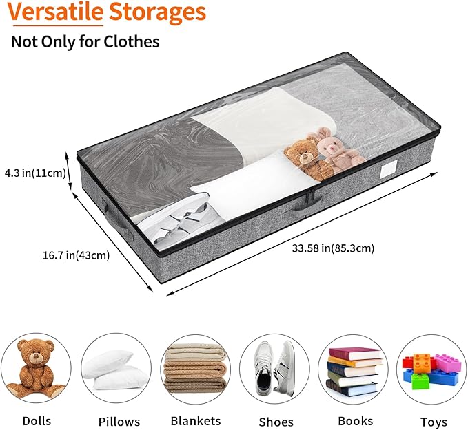 Fixwal 4 Pack Underbed Storage Containers, Below 4.5 Inches Low Profile Under Bed Organizer Clothes Storage Bins with Sturdy Sidewalls and Bottom-Ruum Studio Home