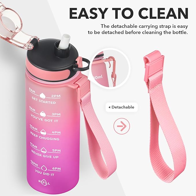 Enerbone Water Bottle, Leakproof BPA & Toxic Free, Motivational Water Bottle with Times to Drink and Straw, Fitness Sports Water Bottle with Strap for Office, Gym, Outdoor Sports-Ruum Studio Home