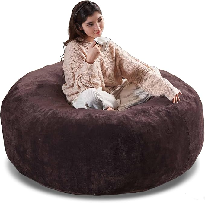 4FT Large Bean Bag Chairs,Big Adult Size Memory Foam Beanbags with Filler Included,Machine Washable Corduroy Cover,Ultra Soft Plush Gaming Bing Bag Puff Chair for Dorm, Living Room & Bedroom (Brown)-Ruum Studio Home