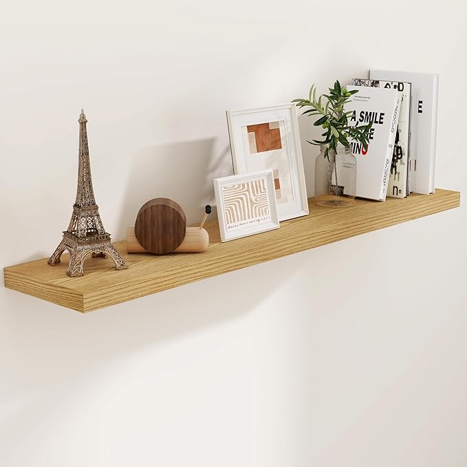 Floating Shelves 55 Inch Long, 55"W x 9"D Wall Shelf Invisible Bracket, 9 Inch Deep Floating Shelf for Wall, Rustic Wooden Shelves for Living Room, Kitchem, Bedroom, Oak Color, Set of 1-Ruum Studio Home