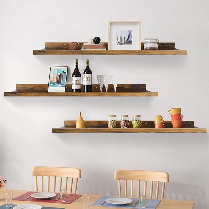 Giftgarden 47 Inch Long Floating Shelves for Wall, Rustic Picture Ledge Large Shelf for Living Room Bedroom Bathroom Kitchen, Set of 3 Different Sizes-Ruum Studio Home