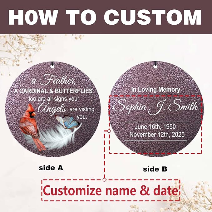 ASTARIN Custom Cardinal Wind Chimes for Loss of Lover Mom Dad, Butterfly Wind Chime Memorial Sympathy Gifts for Remembrance, Windchimes in Memory of a Loved One-Ruum Studio Home