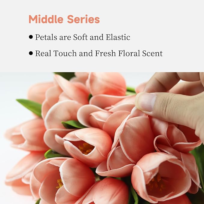 Buart Artificial Tulip in Bulk for Home Kitchen Wedding Bridal Bouquet,Fake Flowers for Valentine's Day Mother's Day Easter Table Centerpieces Decorations(Peach,Real-Touch,12pcs)-Ruum Studio Home