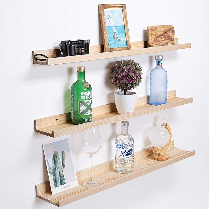 AZSKY 48 Inch Large Wood Floating Shelves for Wall Set of 3, Rustic Natural Picture Ledge Shelf Decor for Bedroom Kitchen Bathroom Living Room Nursery Display, 3 Same Sizes-Ruum Studio Home