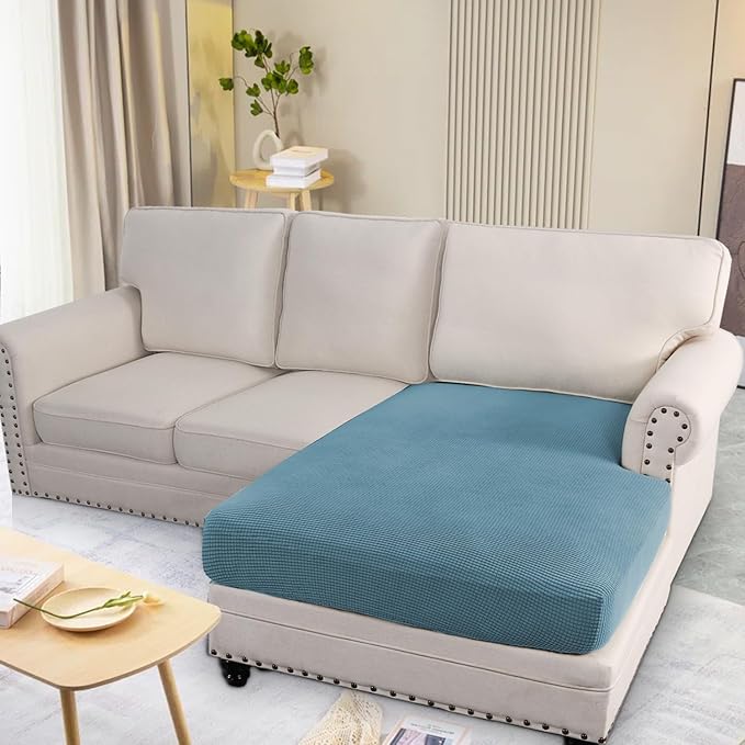 H.VERSAILTEX Super Stretch Individual Chaise Cover Sectional Couch Covers for L Shaped Sofa Both Left/Right Featuring Thick Jacquard Textured Twill Fabric (1 Piece Chaise Cover, Storm Blue)-Ruum Studio Home