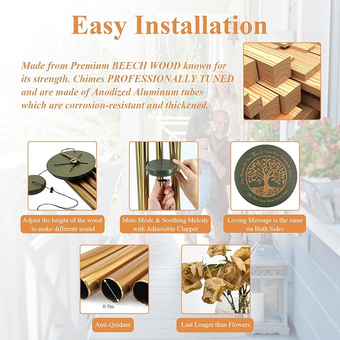 Wind Chimes for Outside, Large Outdoor Windchimes with Engraved Tree of Life, Premium Tuned Metal Chimes for Mother/Grandma, Home & Garden Decor with Soothing Tone-Ruum Studio Home