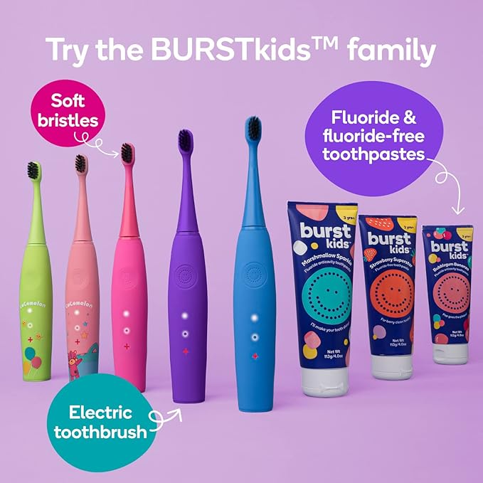 BURST Marshmallow Sparkle Kids Toothpaste with Fluoride (4oz/2 Pack) | Great Tasting | Flavored for Children & Toddlers | Anticavity | Dye Free & Vegan | Safe for Kids Ages 2+-Ruum Studio Home
