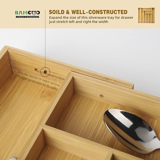 Expandable Bamboo Drawer Organizer – Large 20"x16.9" Size with Adjustable Dividers – for Kitchen Utensils, Knives, Cutlery, Flatware & Silverware Storage Tray-Ruum Studio Home