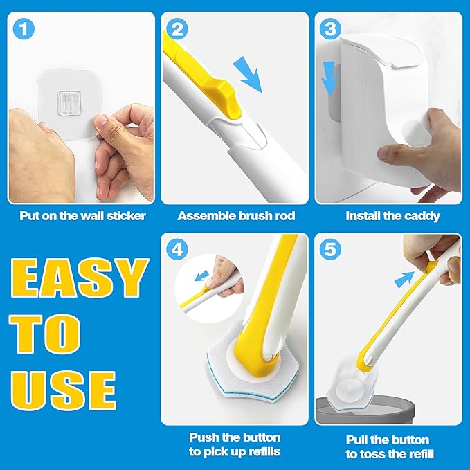 JEHONN Disposable Toilet Brush with 40PCS Wand Cleaner Refills, Wall Mounted Toilet Bowl Brush Holder Set, Bathroom Cleaning System for Sink Bathtub Wash Basin (Yellow)-Ruum Studio Home