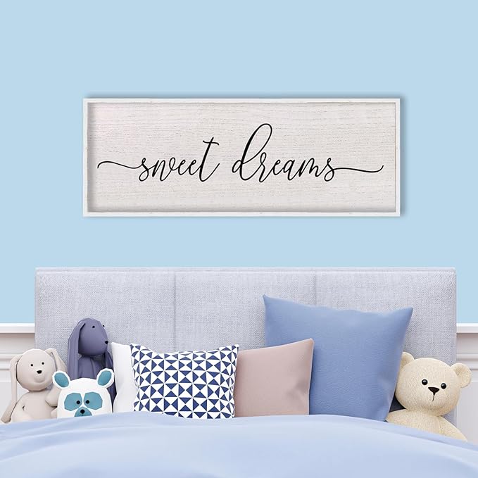 LuZhiQiang Sweet Dreams Wall Decor Sign 40"X15" Master Bedroom Over Bed Wall Wood Framed Art (White)-Ruum Studio Home