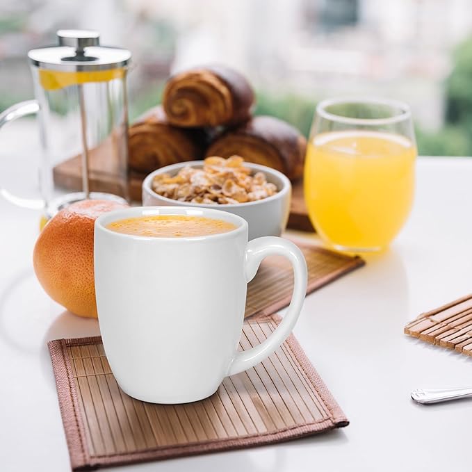 16 OZ White Stoneware Mugs Set of 6, Large Ceramic Coffee Cups with Handle, Porcelain Mugs for Latte, Milk, Tea and Juice-Ruum Studio Home