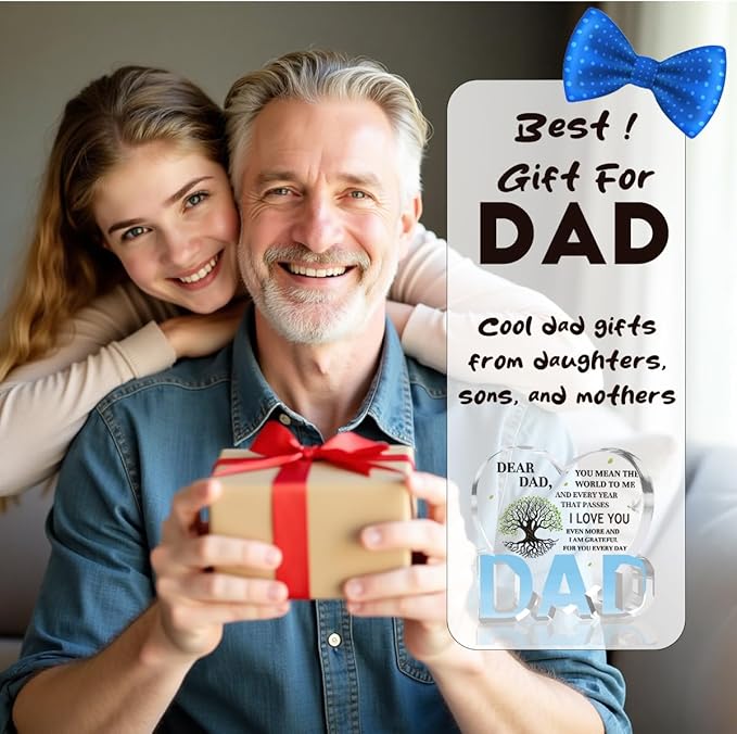 Best Dad Ever Gift from Daughter Son - Acrylic Heart-Shaped Plaque Father’s Day Birthday Gift - Unique Keepsake Desk Decor with Personalized Message-Ruum Studio Home
