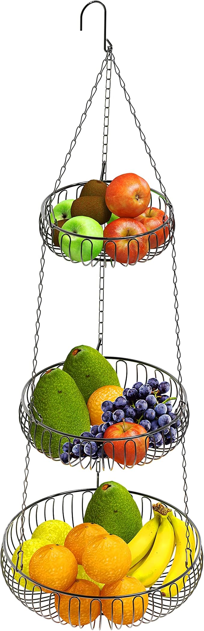 Simple Houseware Adjustable Metal Hanging Fruit Basket, Oblate, Black, 11" W x 11" L x 30" H-Ruum Studio Home