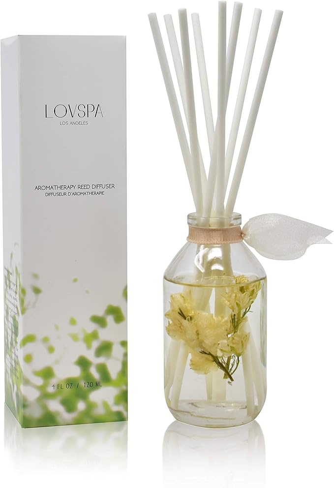 LOVSPA Reed Diffuser Set, Coconut Cabana Scented Oil Diffuser with Sticks, Home Fragrance Accessories for Bathroom Shelf Decor, Aroma Diffusers for Home or Office Desk, USA Made-Ruum Studio Home