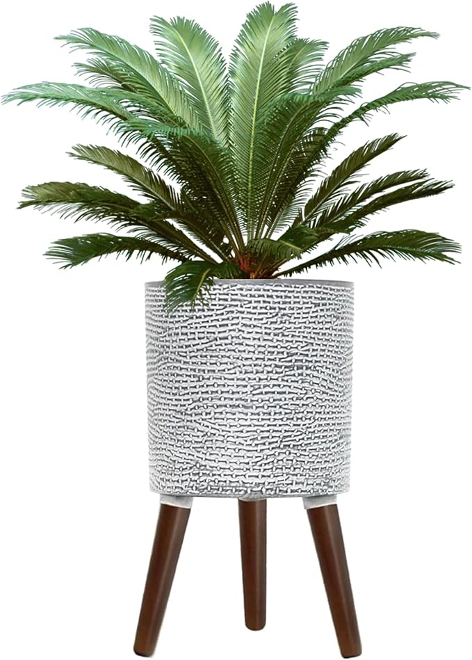 Flower Pot with Legs Tall Flower Pot with Drainage Holes for Indoor and Outdoor Decorative Planting (Gray Wave, 12 Inches)-Ruum Studio Home