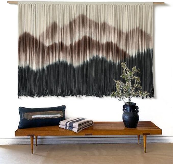 IOWER Macrame Wall Hanging 57" W x 35" L Brown Mountain Dip-Dyed Macrame Wall Decor Large Modern Fiber Art Boho Wall Decor-Ruum Studio Home